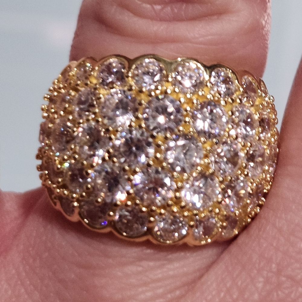 JTV Sterling Silver With Gold Plate Cocktail Cubic Zirconia Ring Size 5